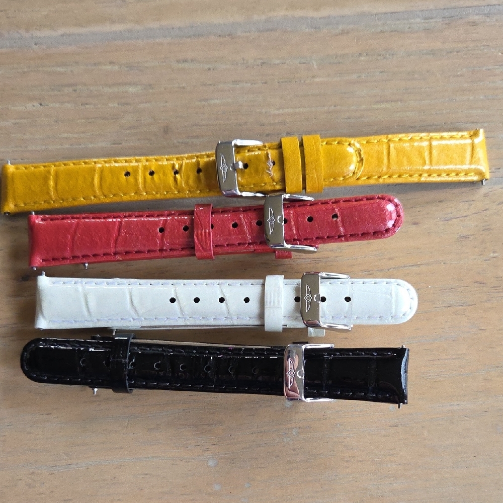 Invicta Colorful Watch Strap Bundle- Yellow, Red, White, Black Genuine Leather